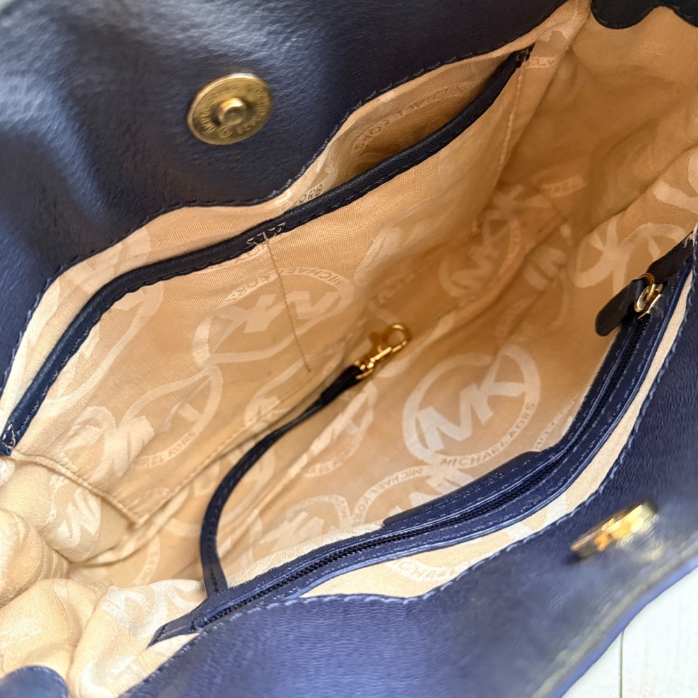 Michael Kors | Navy Hamilton Satchel with Gold Accents - Picture 5 of 12